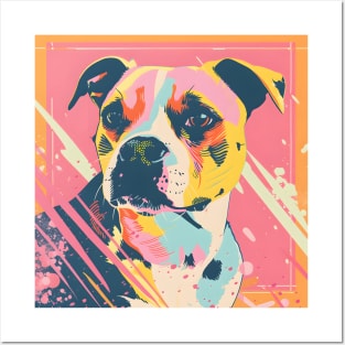 70s Staffordshire Bull Terrier Vibes: Pastel Pup Parade Posters and Art